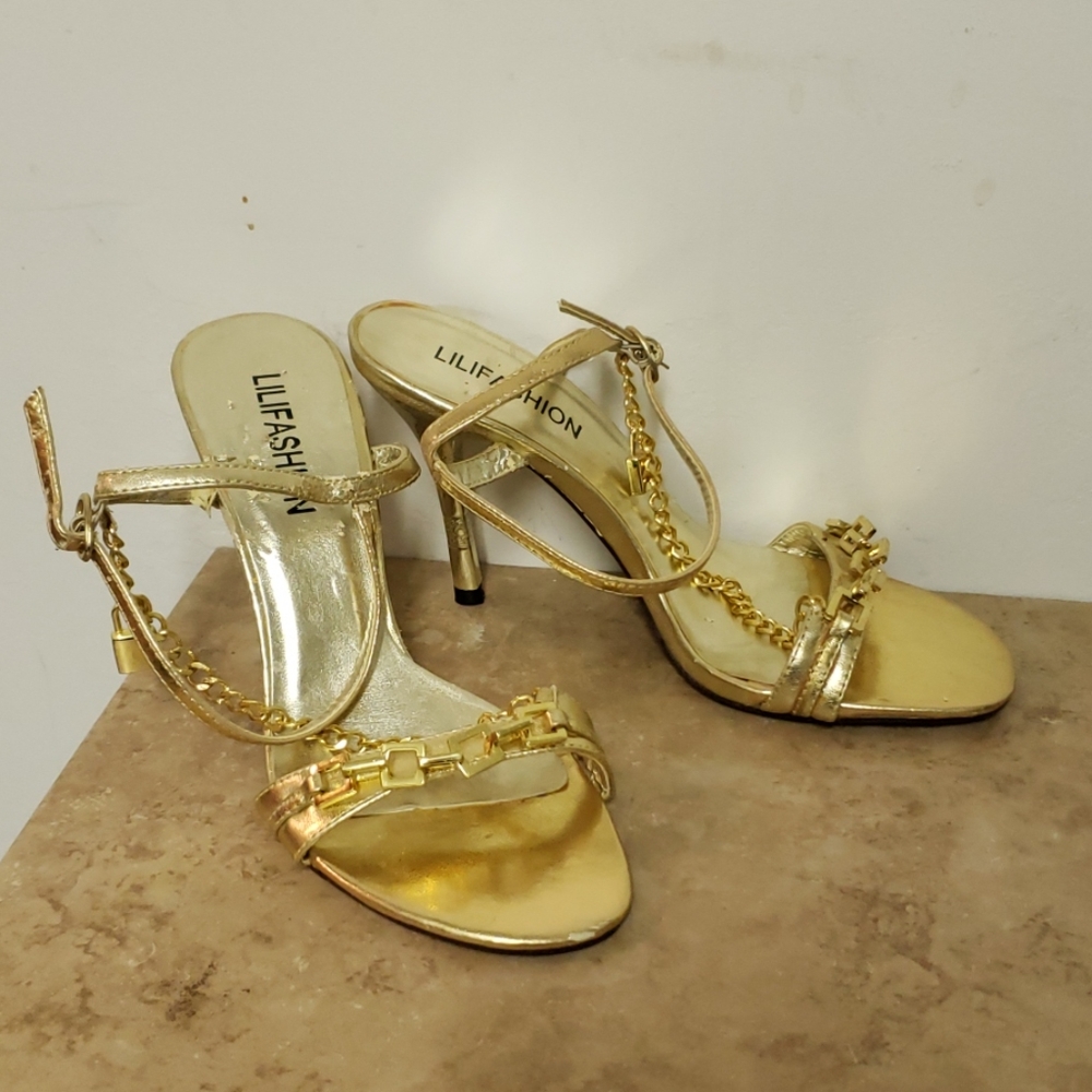 Gold Formal Sandals, Size 5.5
